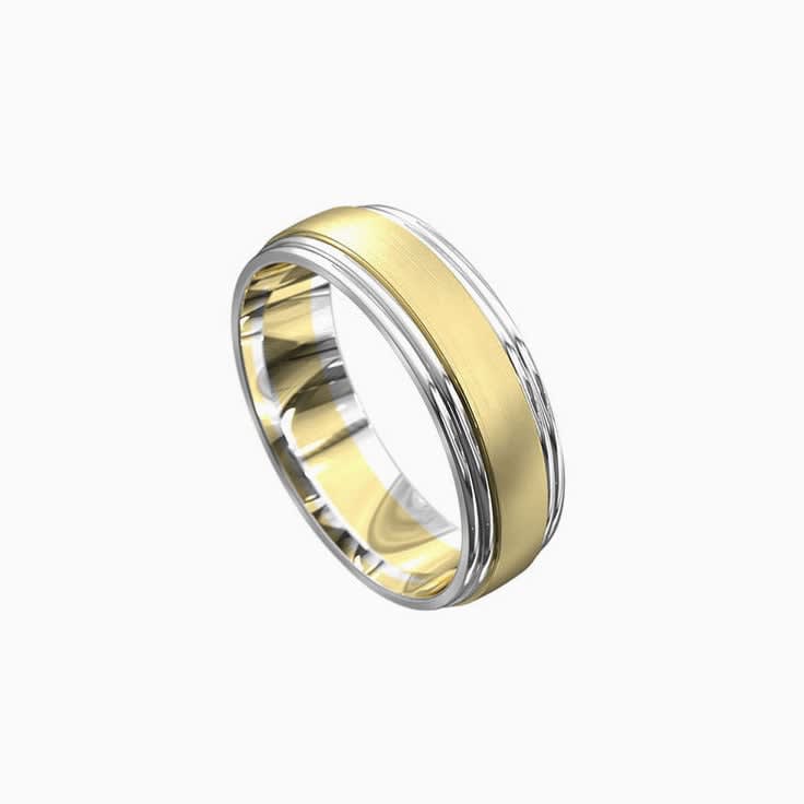 Brushed Finish Dual Tone Mens wedding Ring in 9k