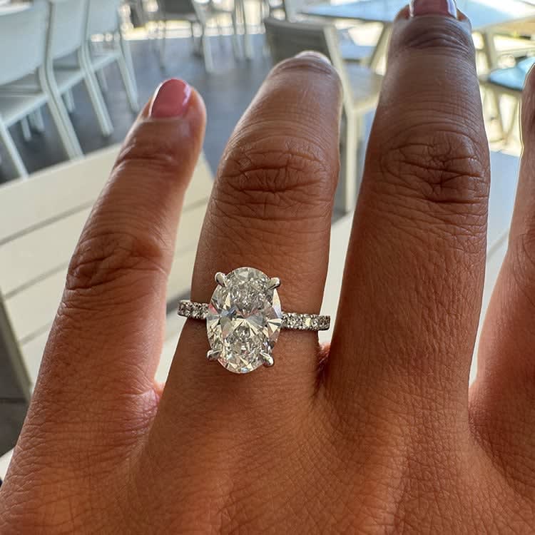 3 carat oval lab Diamond on a platinum ring