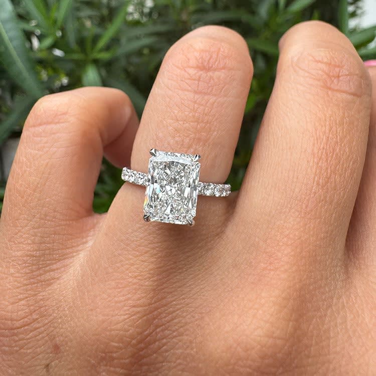 3 carat lab elongated radiant on a Platinum setting