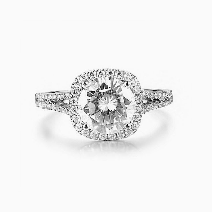 Round Diamond Halo Engagement Ring with a Split Band