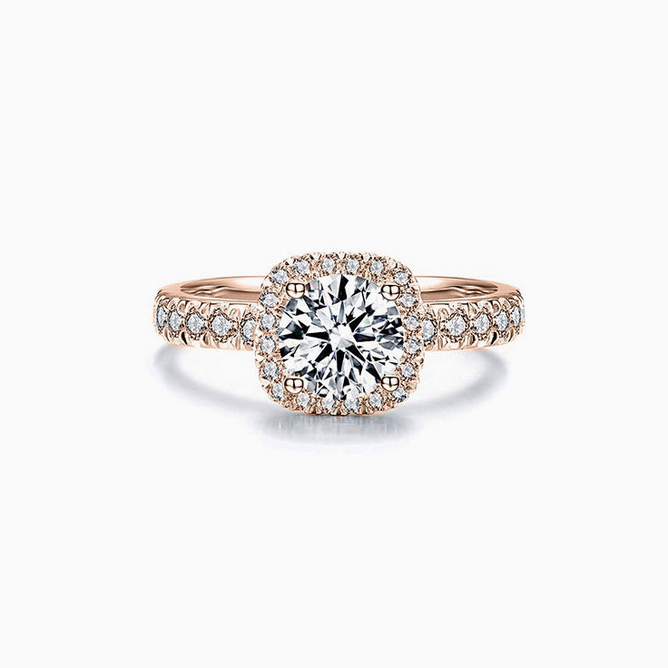 Round Diamond with a Cushion Halo Engagement Ring