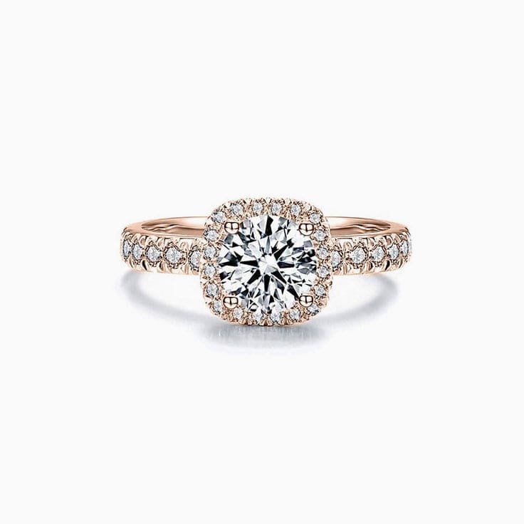 Round Diamond with a Cushion Halo Engagement Ring