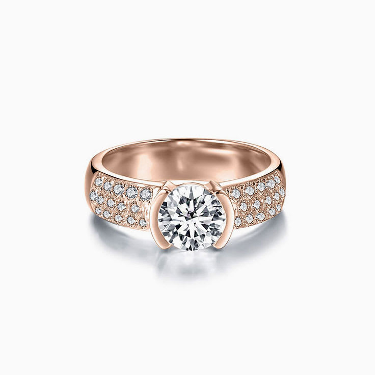 Round Diamond Partial Bezel Set Engagement Ring