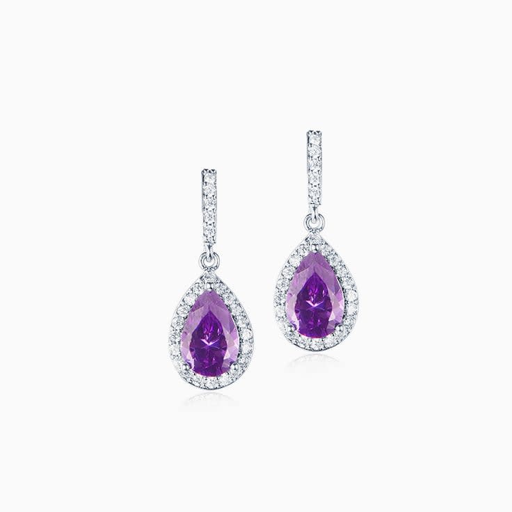 Amethyst and diamond drop set earring