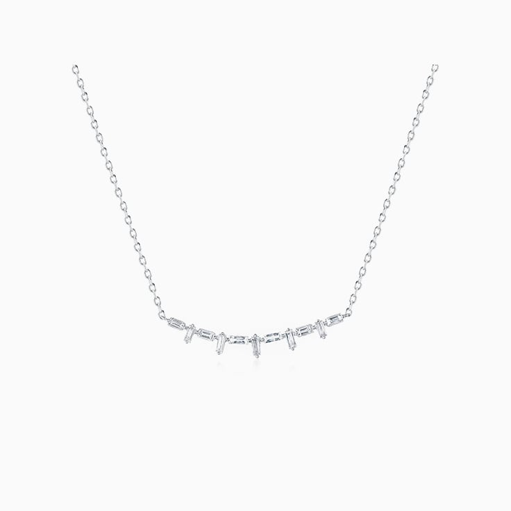 Baguette diamond bar necklace