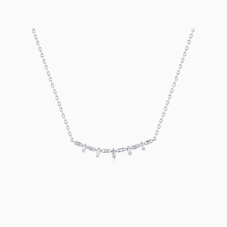 Baguette diamond bar necklace