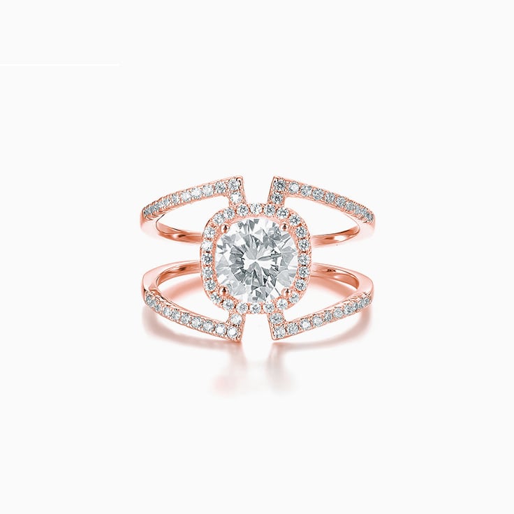 Double Band Cushion Halo Diamond Engagement Ring