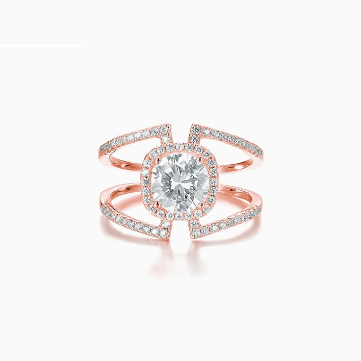 Double Band Cushion Halo Diamond Engagement Ring