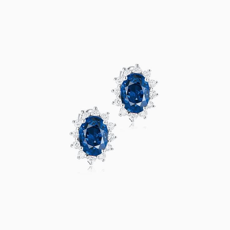 Blue Australian Sapphire and Diamond Studs