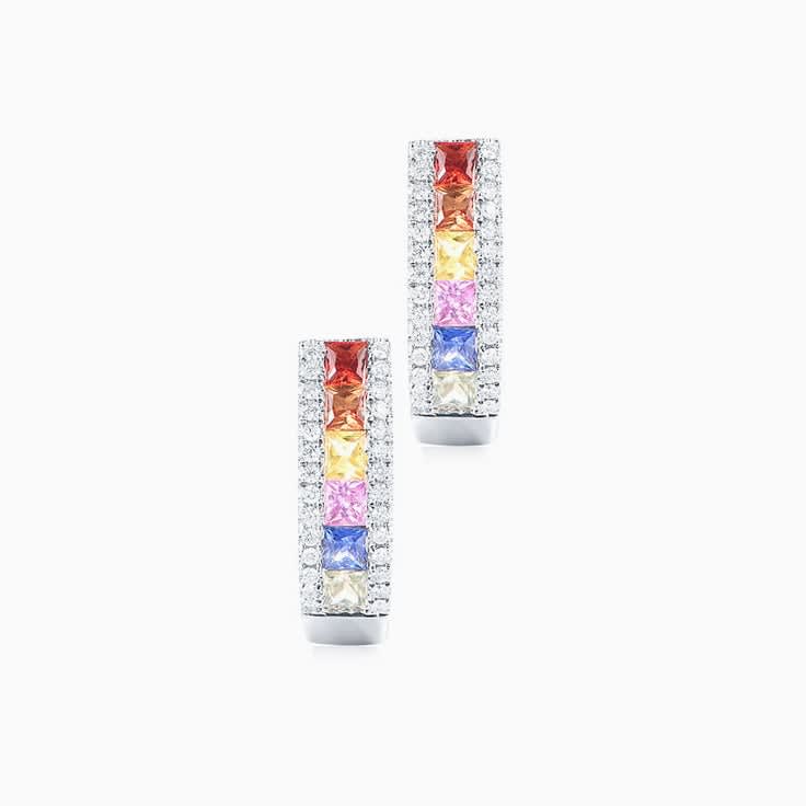 Multi Sapphire Diamond Huggies