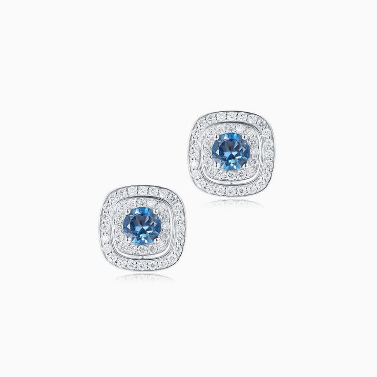 London Blue Topaz Cushion halo studs