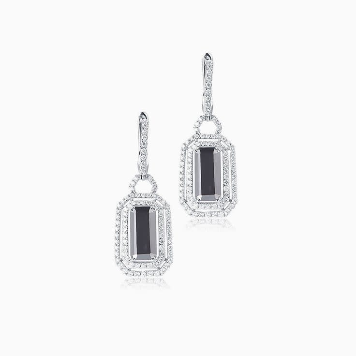 Hematite and Diamond drop Earrings