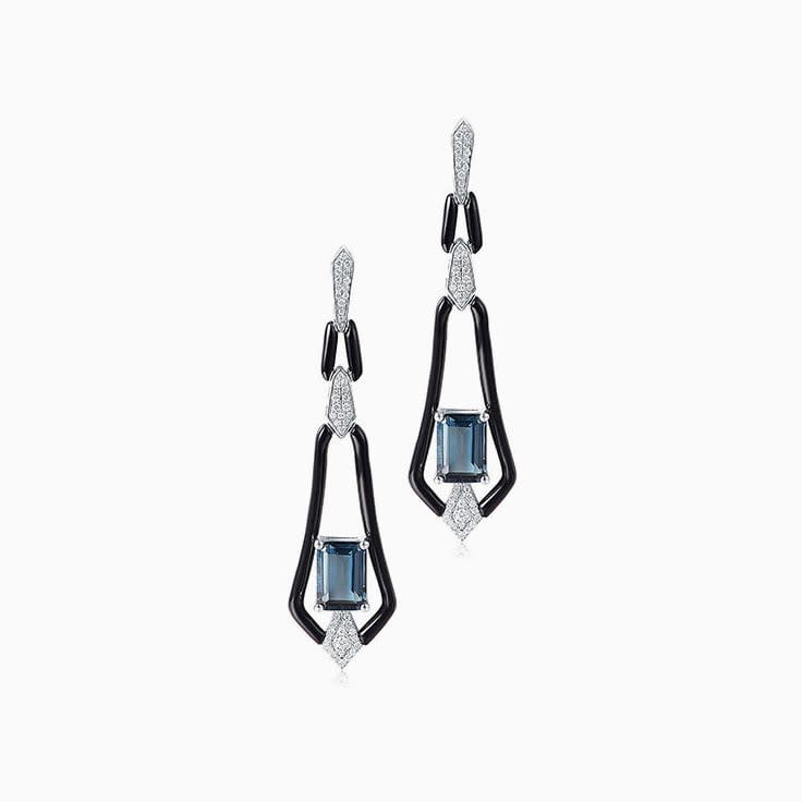 London Blue Topaz with Onyx Earrings