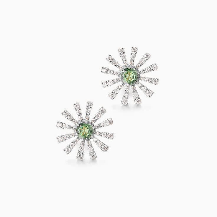Green Tsavorite and Diamond Studs