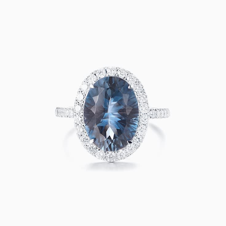 London Blue Topaz Diamond Halo Ring