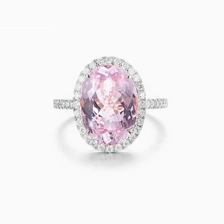 Kunzite Diamond Halo Ring