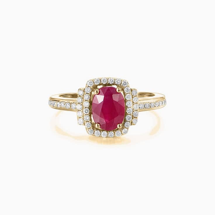 Oval Ruby with Cushion halo