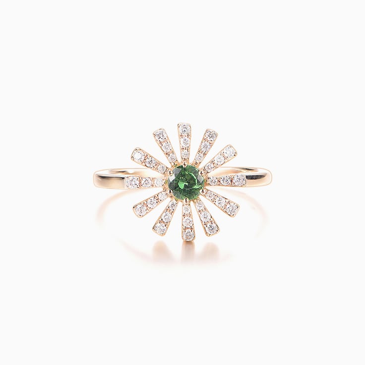 Green Tsavorite and Diamond Ring