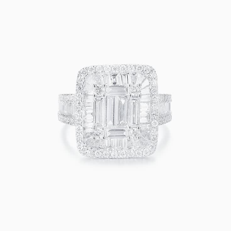 Emerald shape cluster Diamond Ring