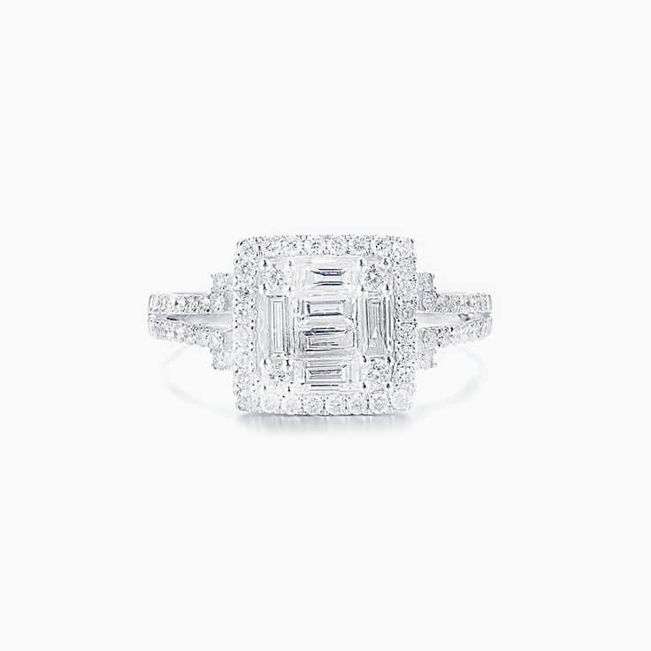 Square shape diamond cluster engagement ring