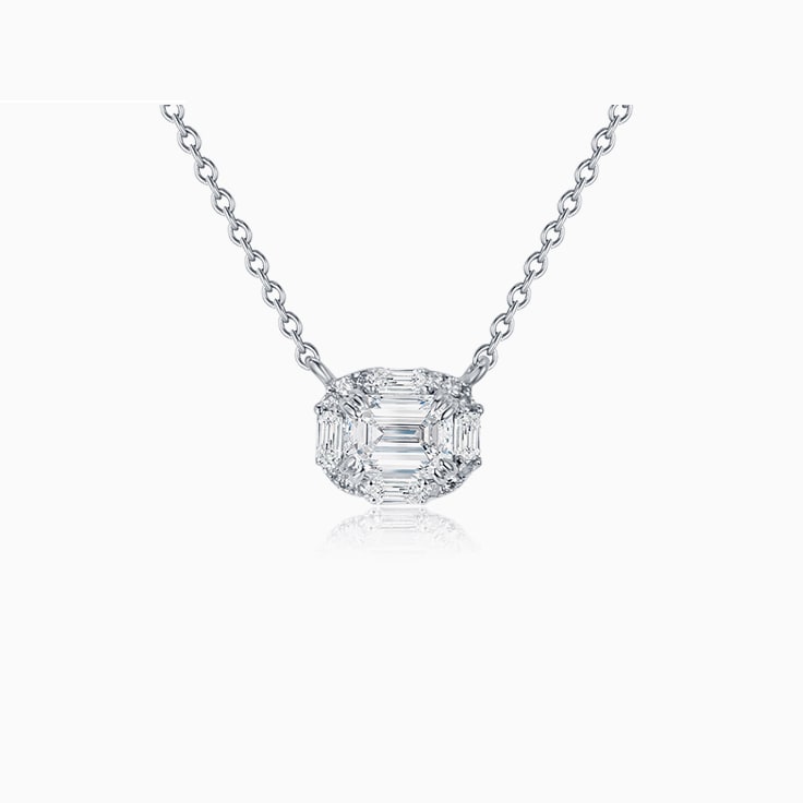 Emerald shape diamond cluster necklace