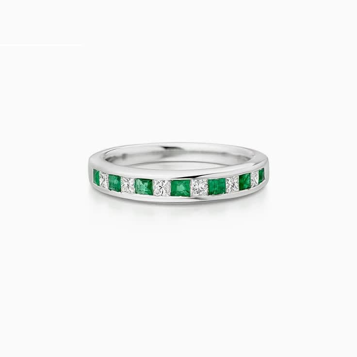 Green Emerald and Diamond Band