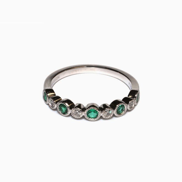 Green Emerald and Diamond bezel set