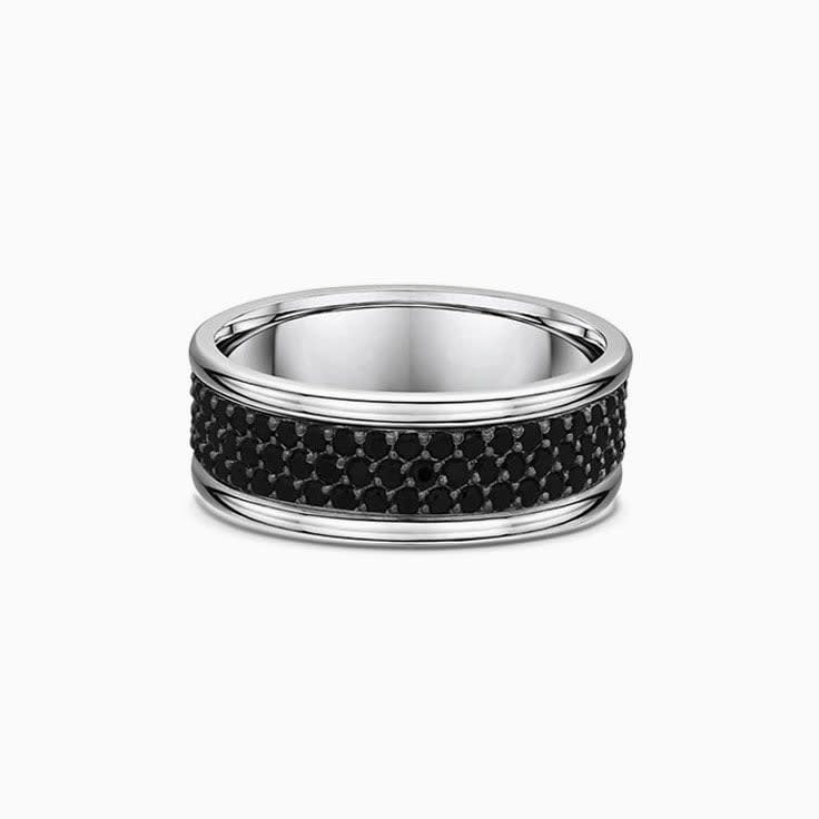 Three rows Black diamond Mens Ring