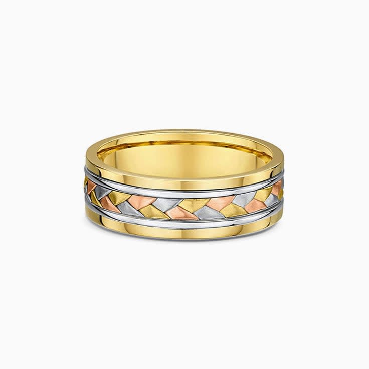 Three tone braided mens ring