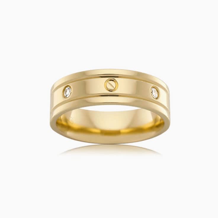 Diamond Grooved Mens Ring F3421