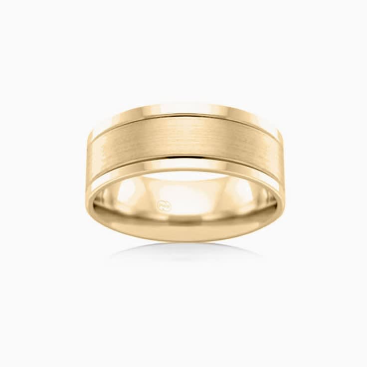 Double grooved mens wedding ring F3985