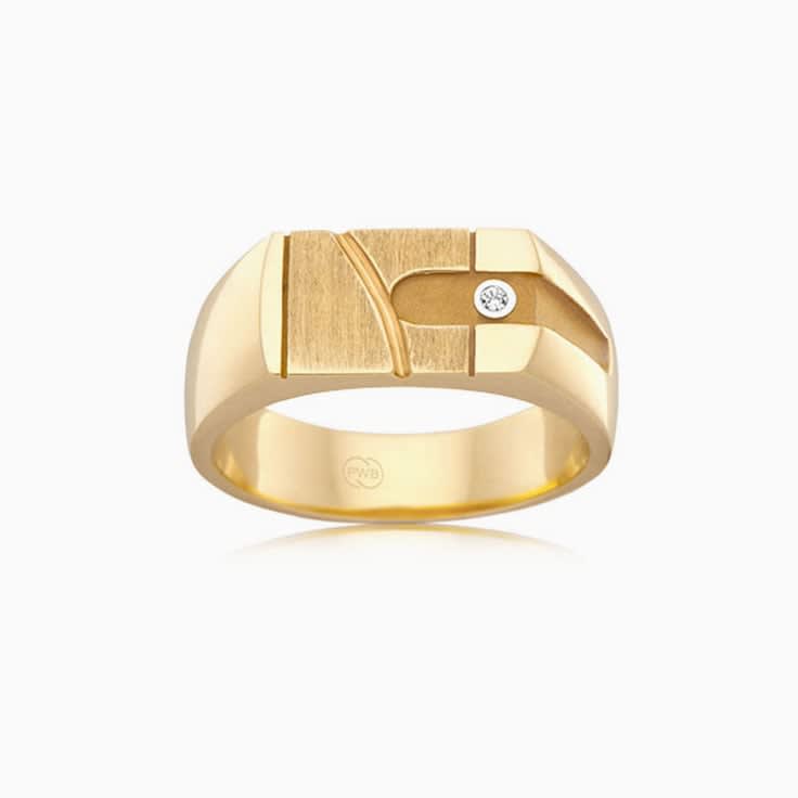 Grooved Signet Ring With Diamond