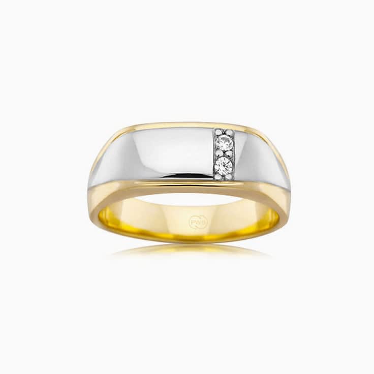 Two Tone Diamond Mens Signet Ring