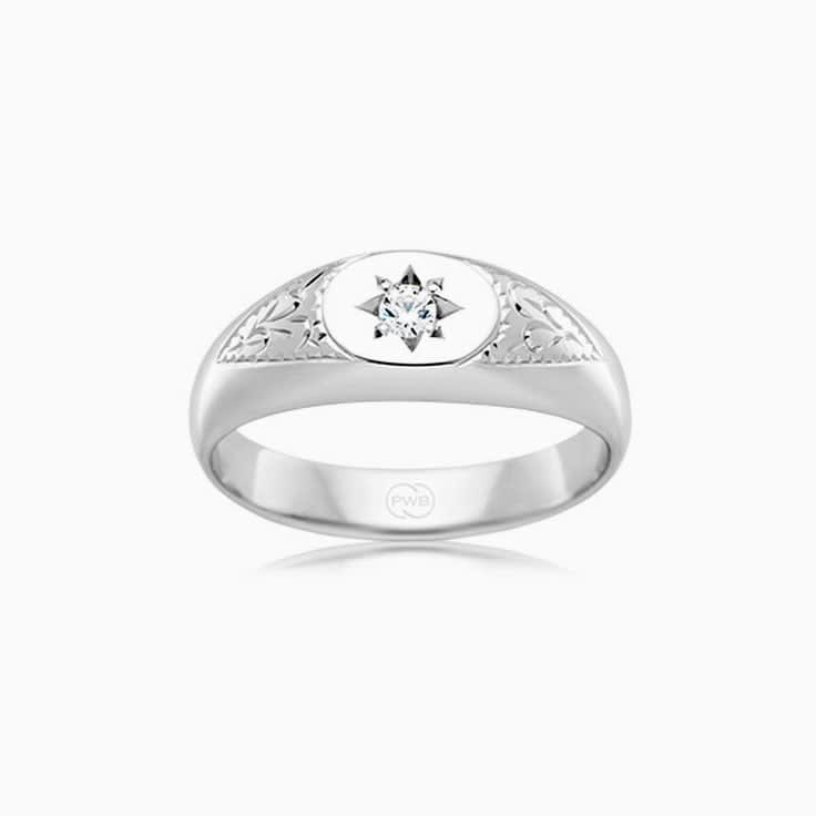 Oval Diamond Signet Ring With Diamond