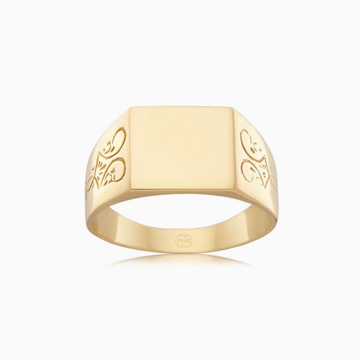 Carved Mens Signet Rectangle Ring