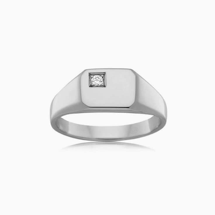 Rectangle Signet Ring With Diamond