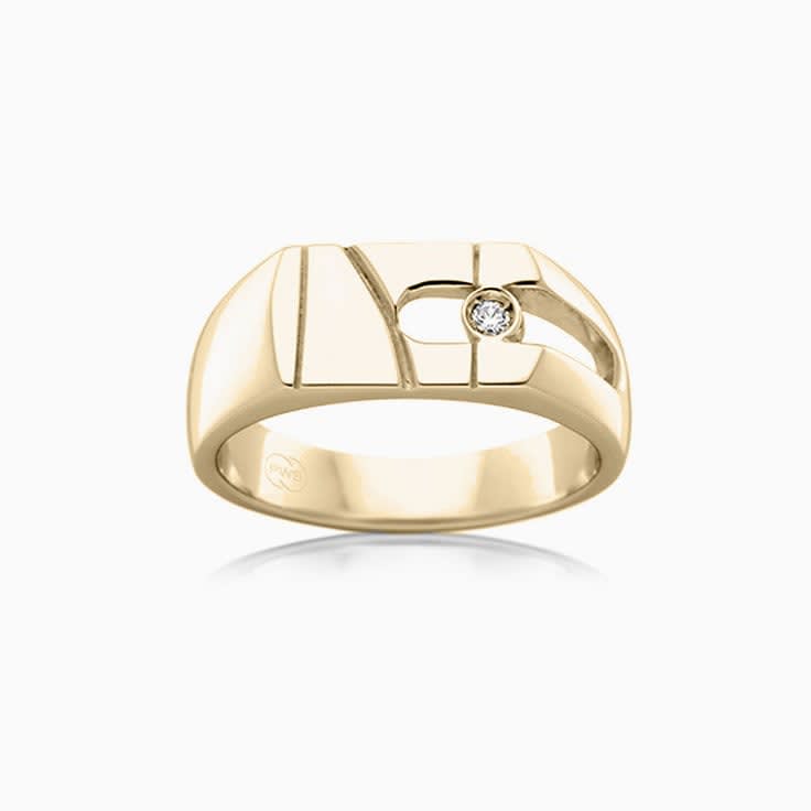 Grooved Diamond Rectangle Signet Ring