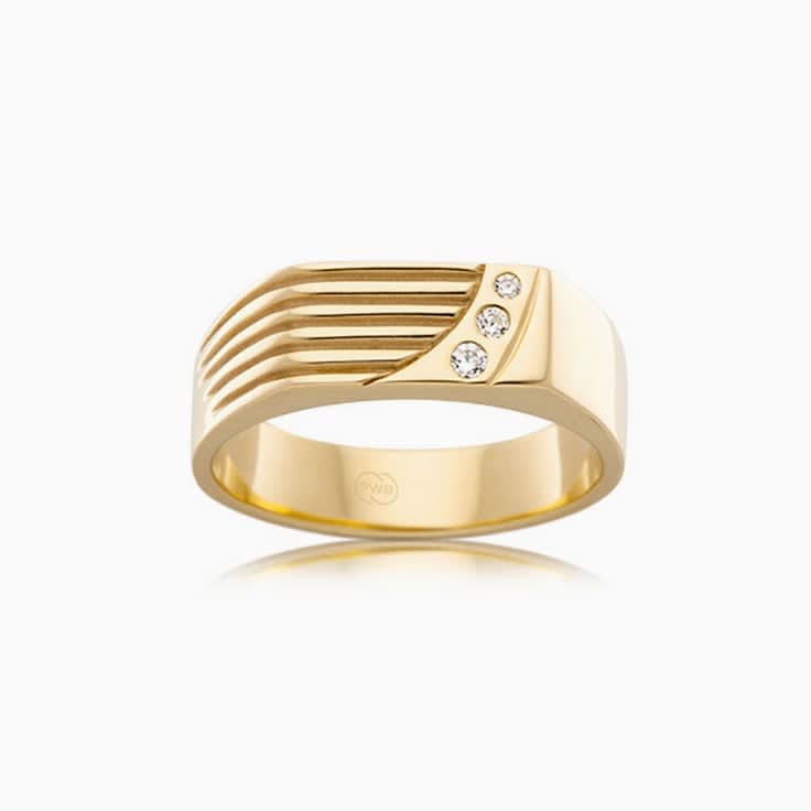 Diamond Grooved Signet Ring