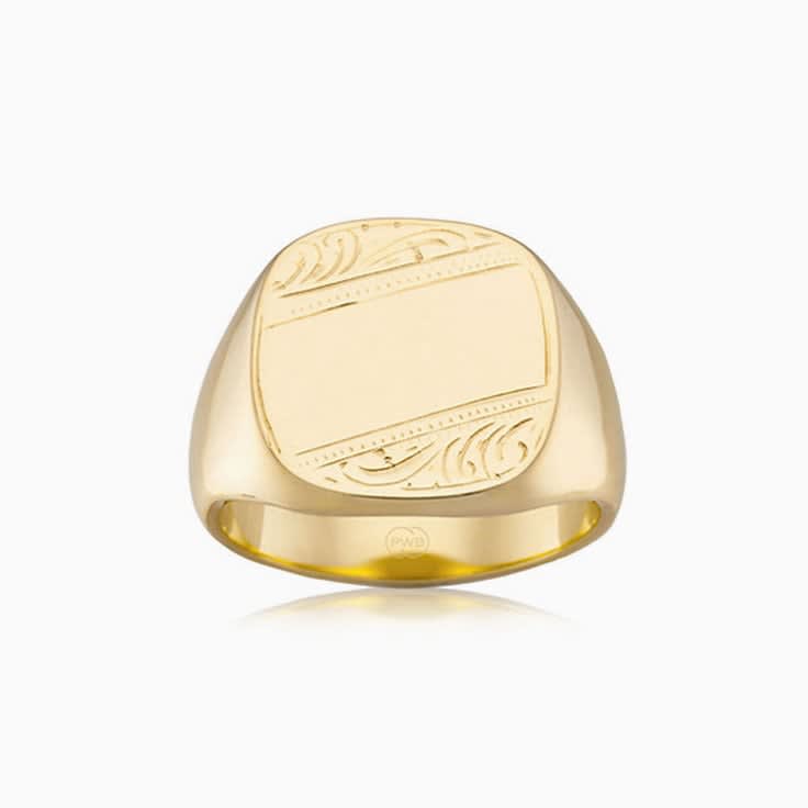 Hand Engraved Rectangle signet ring
