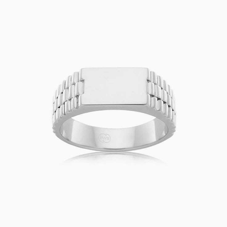 Curved Patterned Mens Signet Ring
