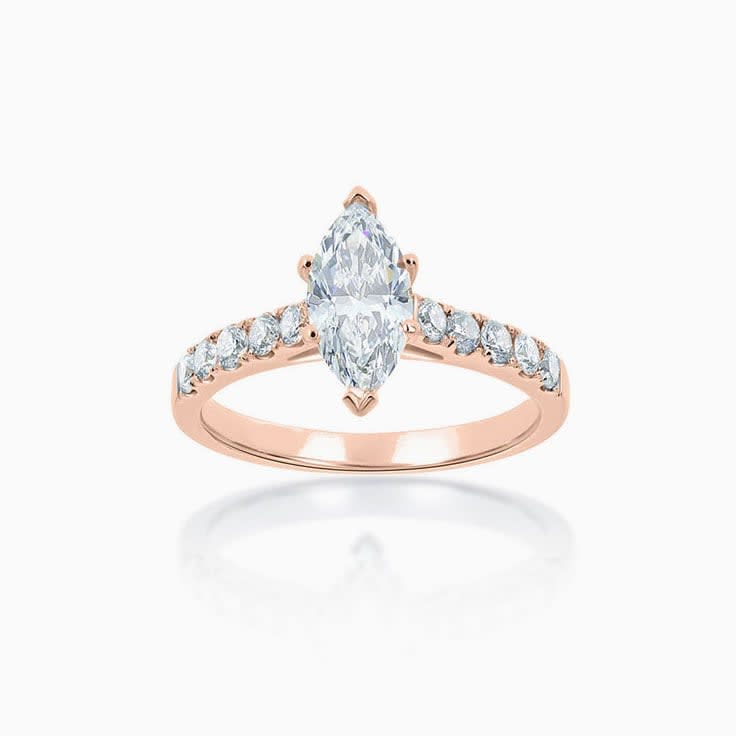 Marquise Cut diamond engagement ring on a diamond band