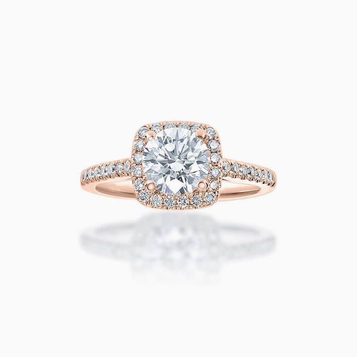 Round Brilliant cut cushion halo engagement ring