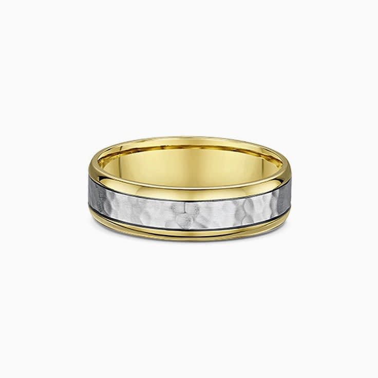 Two Tone Hammered Mens Wedding Ring