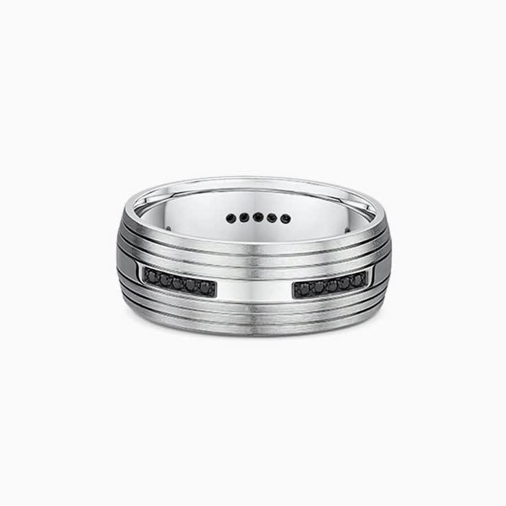 Grooved Mens Black Diamond Ring