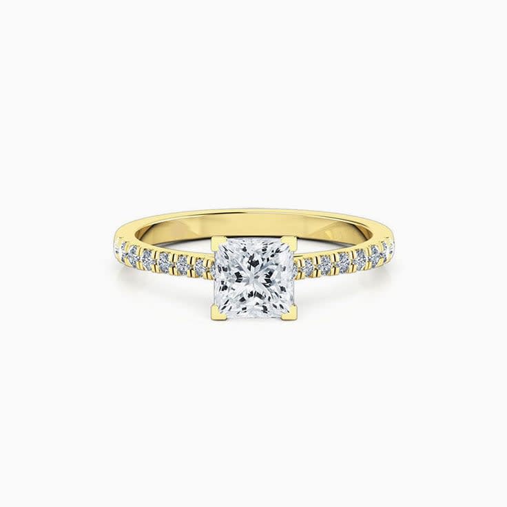 Princess cut diamond engagement ring on a diamond band