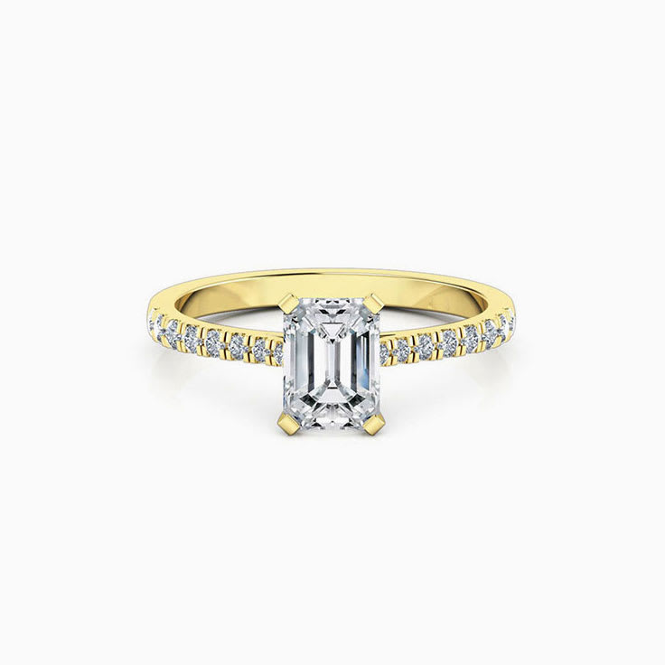 Emerald Cut Engagement Ring On A Pave Band