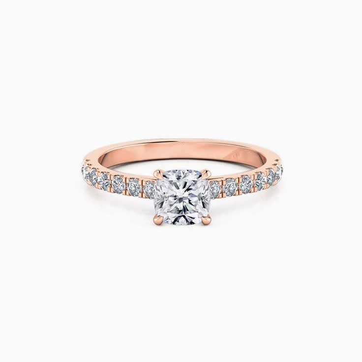 Cushion Cut Engagement Ring On A Pave Band