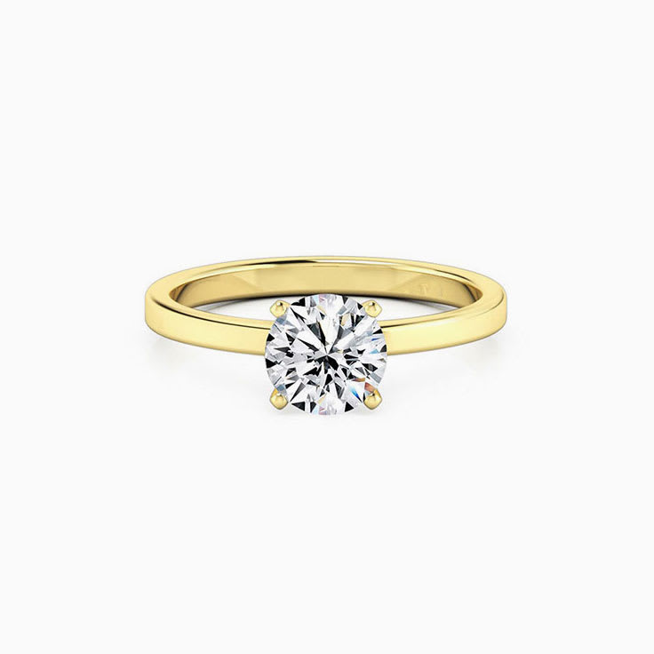 Round Brilliant Cut Engagement Ring With a Flat Plain Band