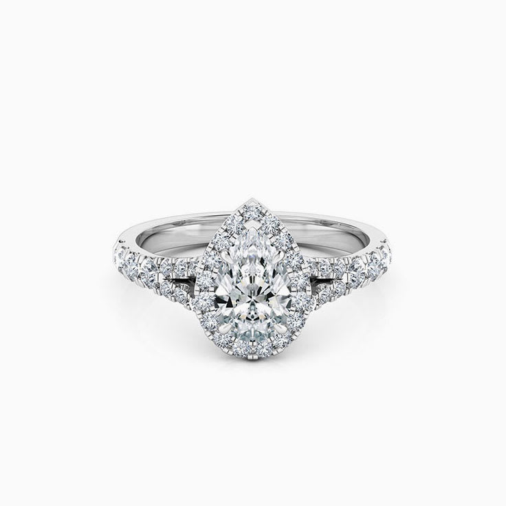Pear Cut Diamond With Halo And Spilt Diamond Band