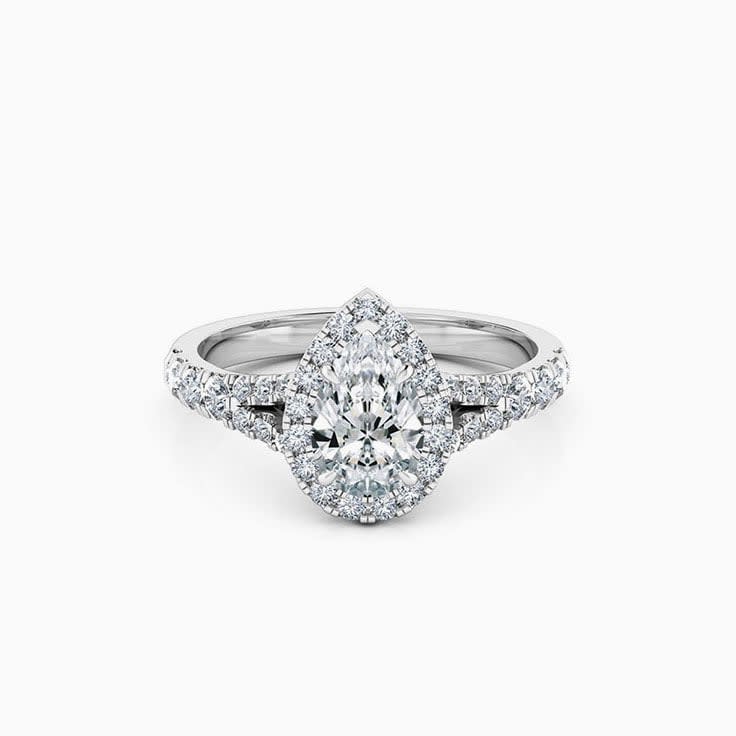 Pear Cut Diamond With Halo And Spilt Diamond Band